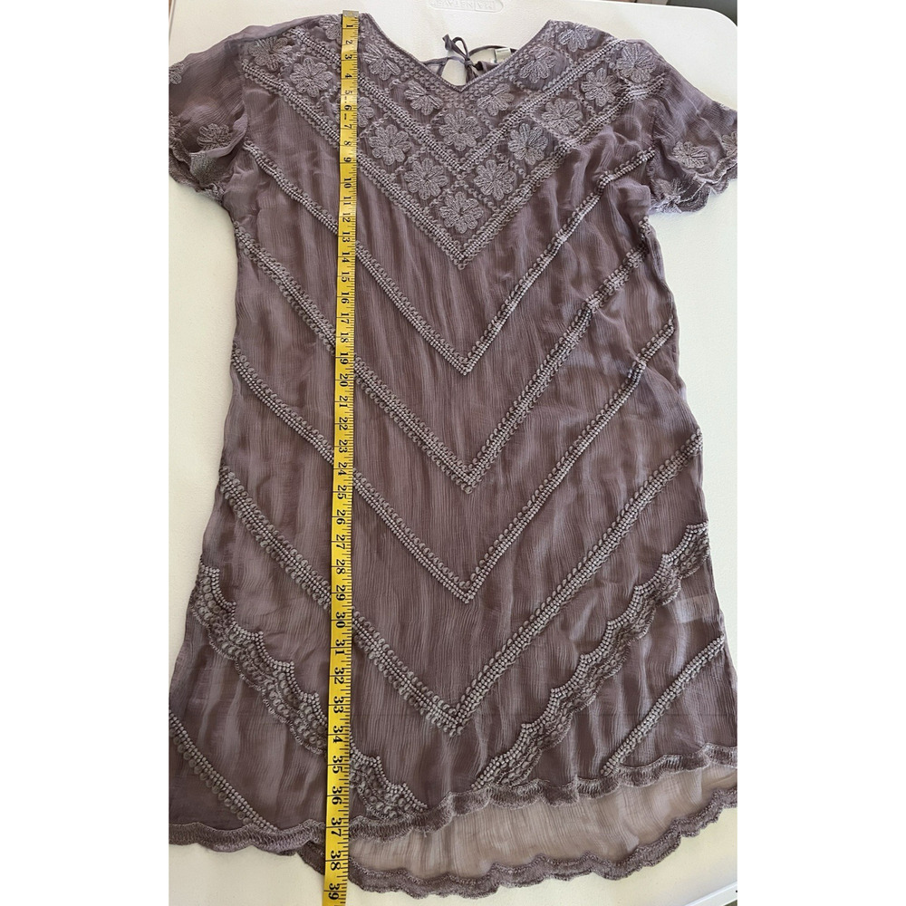 Sundance Sheer Small Boho Dress Embroidery Lavender Plum Cover-Up Beach Crinkled - Picture 9 of 10